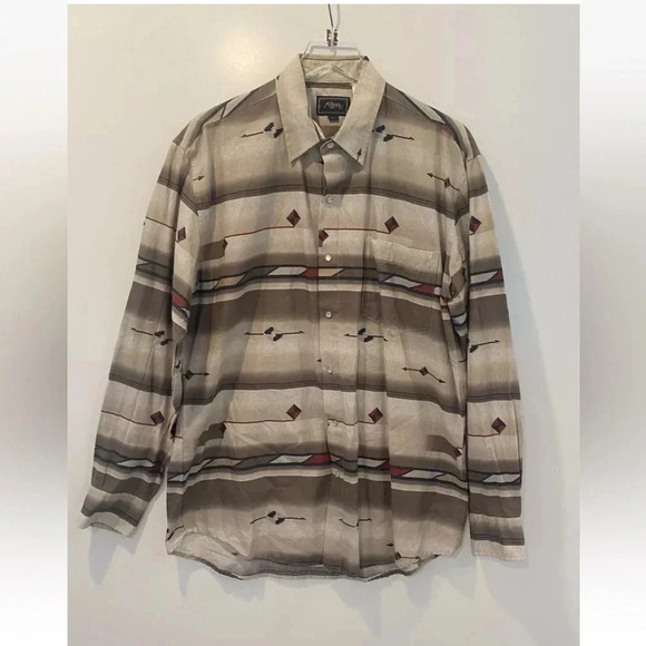 Vintage Roper Western Shirt Mens Large Aztec‎ Print Pearl Snap (1356) - Picture 1 of 4